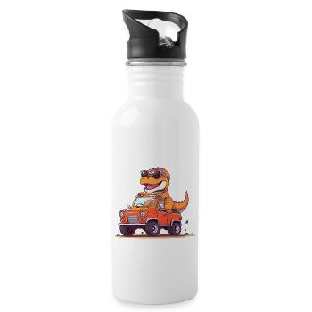 T-Rex fährt Monster Truck Ich bin 5. Geburtstag - Trinkflasche mit integriertem Trinkhalm - Weiß - Rechts
