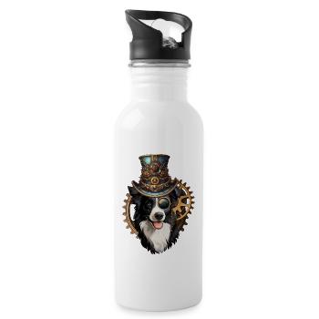 Steampunk Border Collie - Water bottle with straw - white - Right