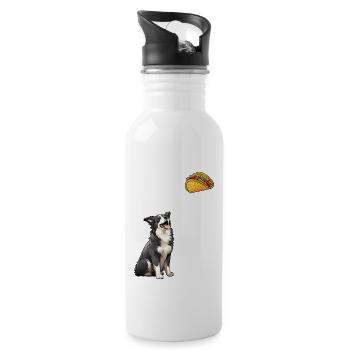 Border Collie Staring At Taco - Water bottle with straw - white - Right
