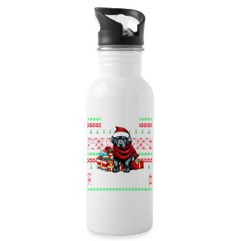 Cute Black Labrador Dog Christmas Costume - Merry - Water bottle with straw - white - Right