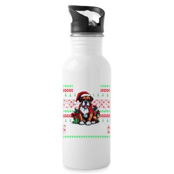 Family Christmas Boxer Dog - Ugly Christmas Sweate - Water bottle with straw - white - Right