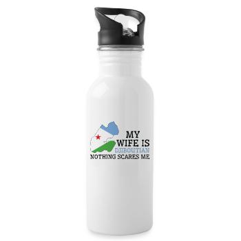 Nothing Scares Me My Wife Is Djiboutian Husband - Water bottle with straw - white - Right