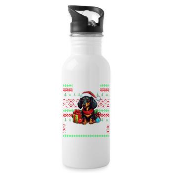 Dackel Hund Lustige Weihnachten Hässlicher Pullover - Trinkflasche mit integriertem Trinkhalm - Weiß - Rechts