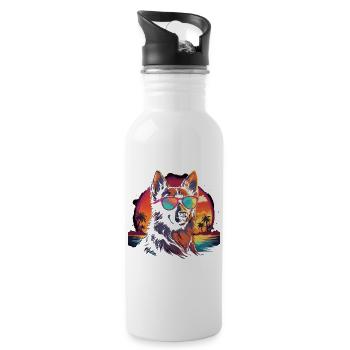 80s 90s Synthwave German German Shepherd - Water bottle with straw - white - Right