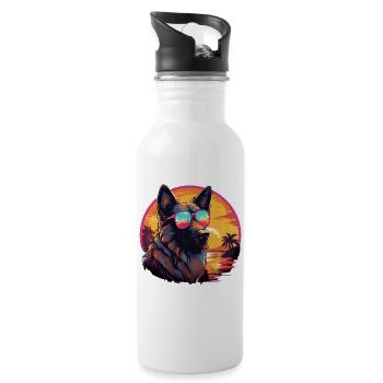 80s 90s Synthwave German German Shepherd - Water bottle with straw - white - Right