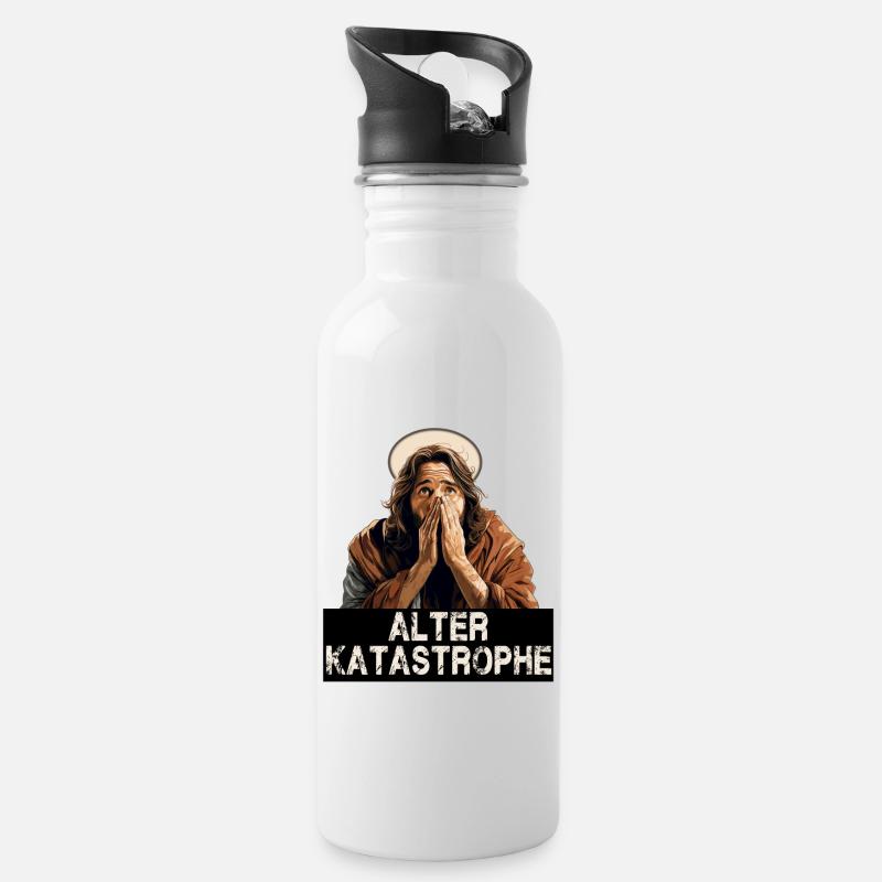 Jesu, Alter Katastrophe - Trinkflasche mit integriertem Trinkhalm - Weiß