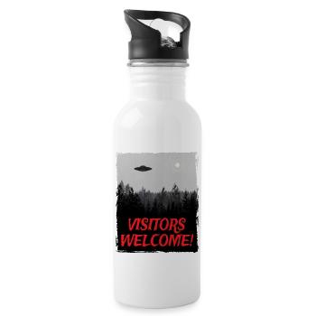 Alien UFO Alien Spaceship Saucer - Water bottle with straw - white - Right