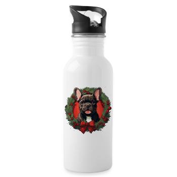 Bouledogue français de Noël - Gourde avec paille intégrée - blanc - Droite