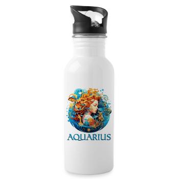 Embrace Your Aquarius Identity: Aquarius Pride - Water bottle with straw - white - Right