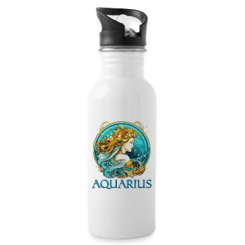 Horoscope Zodiac Graphic - Zodiac Sign Aquarius - Water bottle with straw - white - Right