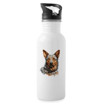 Hund Australian Cattle Dog - Water bottle with straw - white - Right