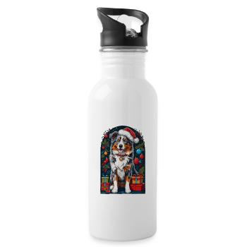 Lustiger Australian Shepherd Mit - Trinkflasche mit integriertem Trinkhalm - Weiß - Rechts