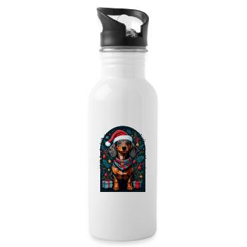 Drôle de teckel avec chapeau de Père Noël - Gourde avec paille intégrée - blanc - Droite