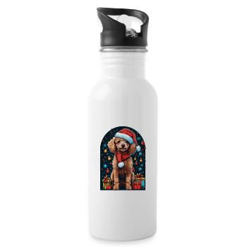 Lustiger Pudel Mit Weihnachtsmannmütze Xmas - Trinkflasche mit integriertem Trinkhalm - Weiß - Rechts
