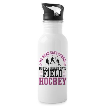Field Hockey My Head Says School - Trinkflasche mit integriertem Trinkhalm - Weiß - Rechts