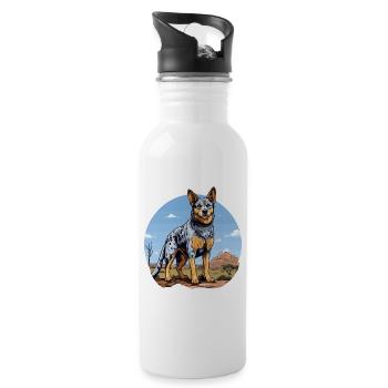 Hund Australian Cattle Dog - Water bottle with straw - white - Right