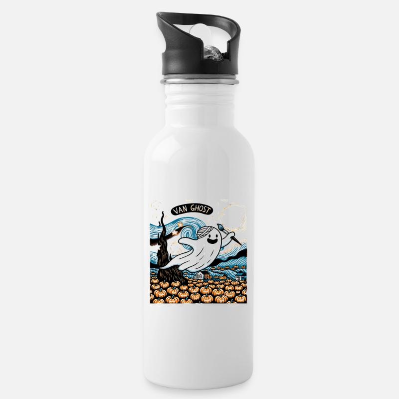 Van Ghost Art Teacher Halloween - Trinkflasche mit integriertem Trinkhalm - Weiß