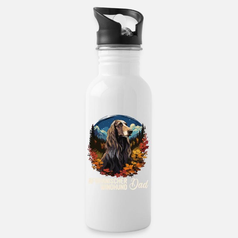Hund Afghanischer Windhund - Trinkflasche mit integriertem Trinkhalm - Weiß