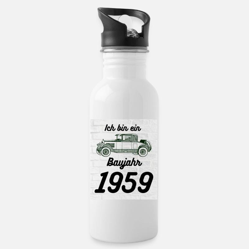 Oldtimer 1959 - Trinkflasche mit integriertem Trinkhalm - Weiß