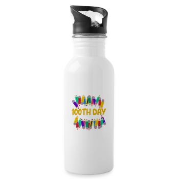 Happy 100th Day of School Teachers Students - Water bottle with straw - white - Right