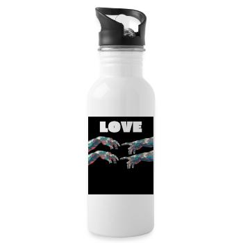 LOVE Hand T-Shirt Bunt - Trinkflasche mit integriertem Trinkhalm - Weiß - Rechts