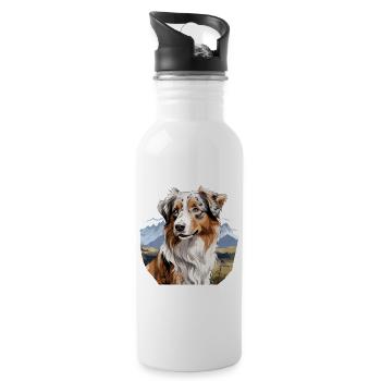 Hund Australian Shepherd - Trinkflasche mit integriertem Trinkhalm - Weiß - Rechts
