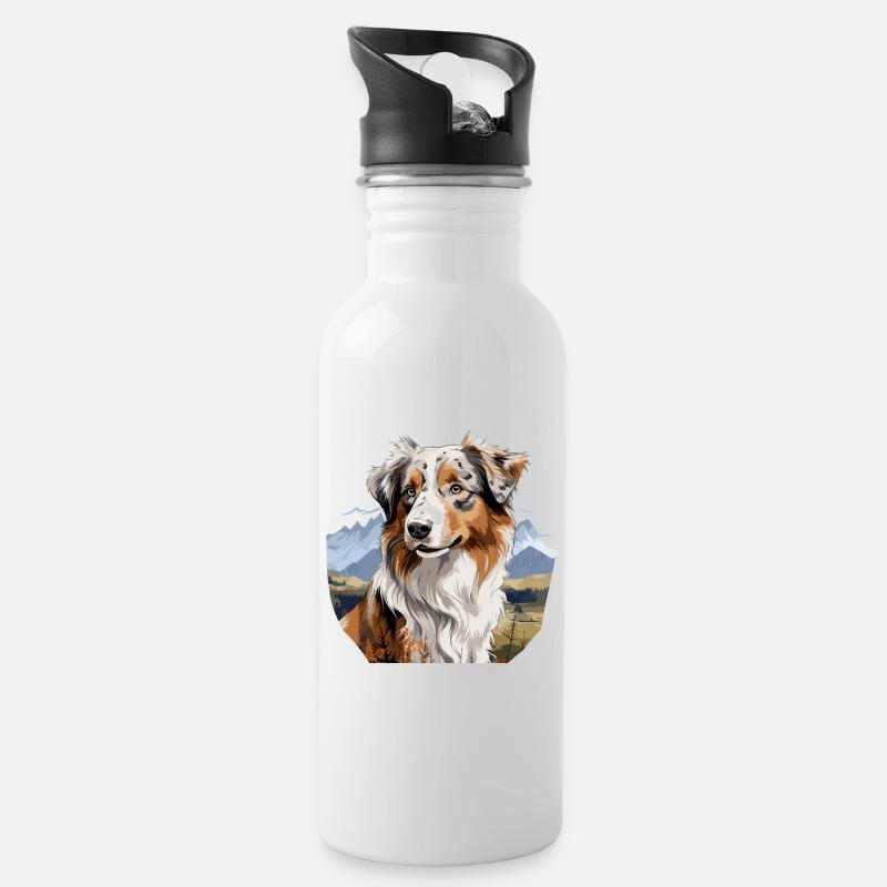 Chien Berger Australien - Gourde avec paille intégrée - blanc