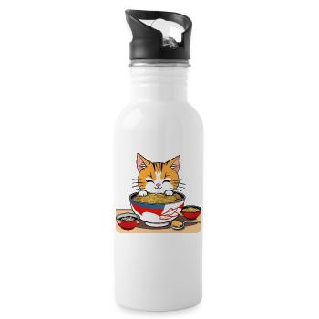 Chat asiatique mignon et nouilles ramen - Gourde avec paille intégrée - blanc - Droite