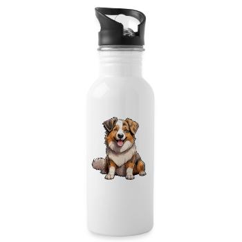 Hund Australian Shepherd - Trinkflasche mit integriertem Trinkhalm - Weiß - Rechts