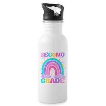 Second Grade 2nd Rainbow Teacher Student 100th - Water bottle with straw - white - Right