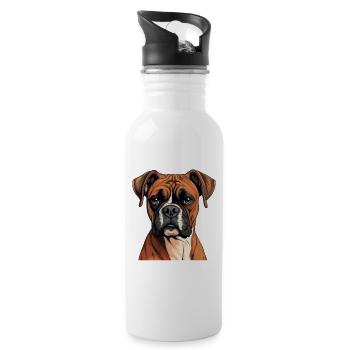 Hund Boxer - Trinkflasche mit integriertem Trinkhalm - Weiß - Rechts