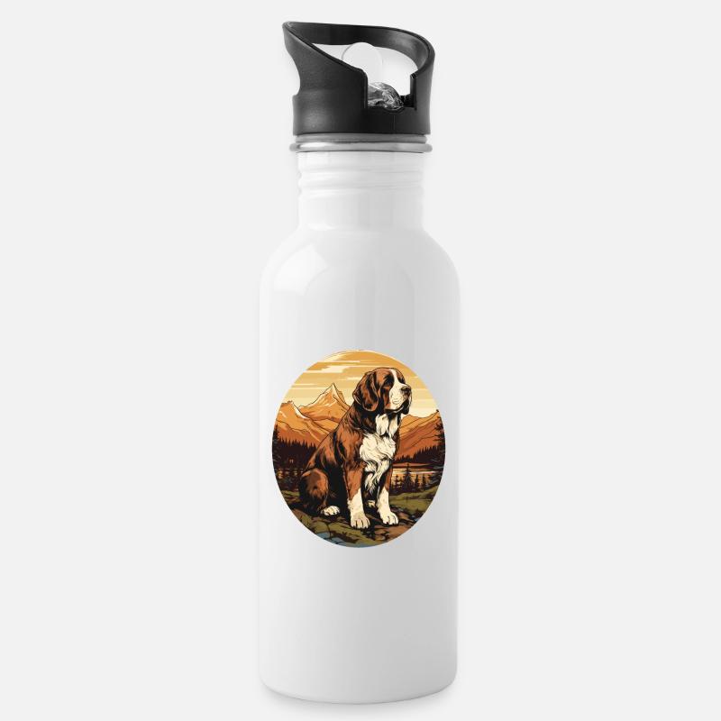 Hund Bernhardiner - Trinkflasche mit integriertem Trinkhalm - Weiß