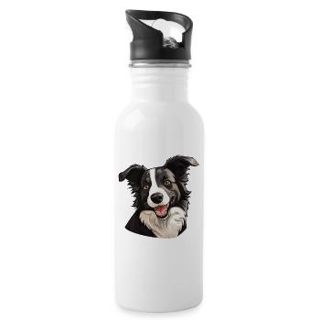 Chien Border Collie - Gourde avec paille intégrée - blanc - Droite