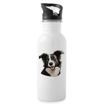 Chien Border Collie - Gourde avec paille intégrée - blanc - Droite