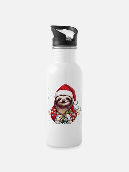 Niedliche Faultier Weihnachtsdeko, ich liebe Faultiere - Trinkflasche mit integriertem Trinkhalm - Weiß