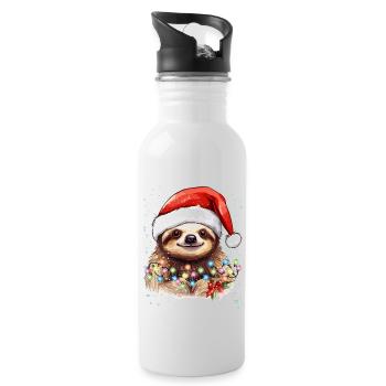 Faultier Grafik, Lustiges Faultier Weihnachten Pyjama - Trinkflasche mit integriertem Trinkhalm - Weiß - Rechts