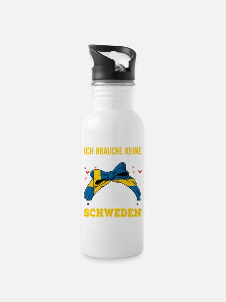 Schweden - Trinkflasche mit integriertem Trinkhalm - Weiß