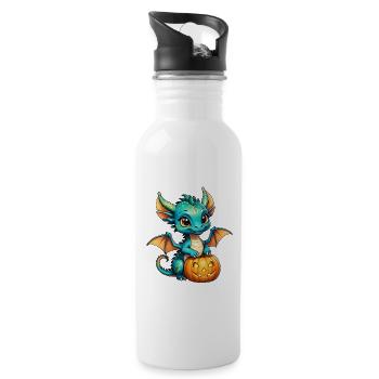 Halloween - cute dragon boy with pumpkin - Water bottle with straw - white - Right