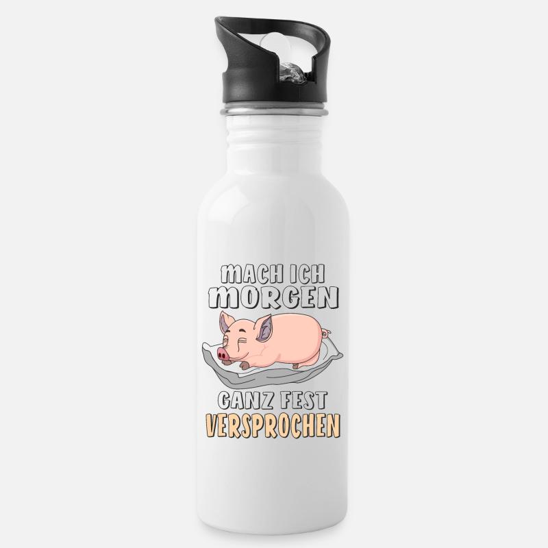 SCHWEIN MACH ICH MORGEN VERSPROCHEN - Trinkflasche mit integriertem Trinkhalm - Weiß