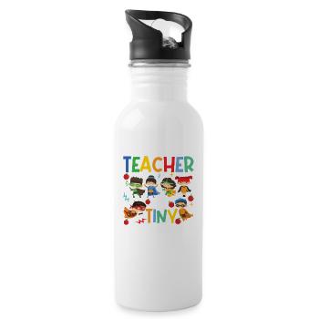 Tiny Superhero Teacher Funny - Water bottle with straw - white - Right