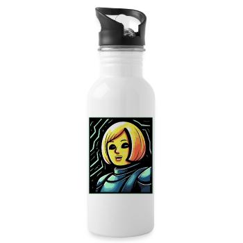 französische Cartoon Marionette von Jeanne d'Arc - Trinkflasche mit integriertem Trinkhalm - Weiß - Rechts