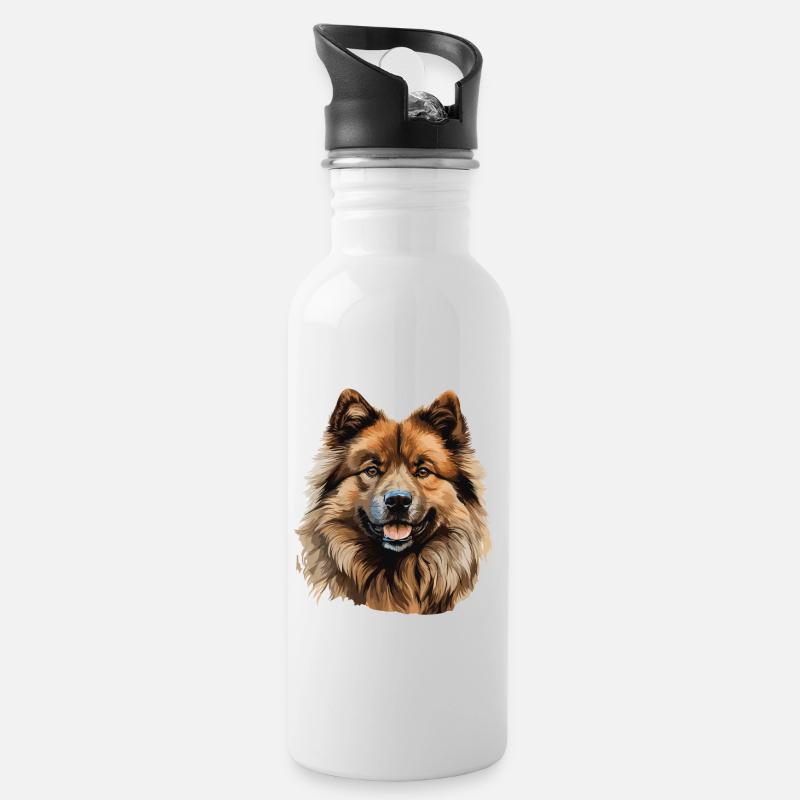 Hund Eurasier - Trinkflasche mit integriertem Trinkhalm - Weiß
