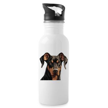 Dog Doberman - Water bottle with straw - white - Right