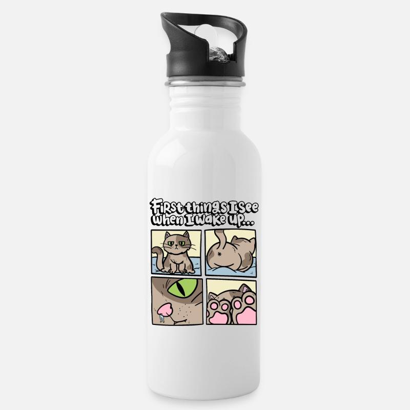 Die Ersten Dinge, Die Ich Sehe, Wenn Ich Aufwache - Trinkflasche mit integriertem Trinkhalm - Weiß