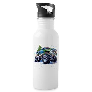 Weihnachts-Offroad-Truck, Monster-Truck-Weihnachten - Trinkflasche mit integriertem Trinkhalm - Weiß - Rechts