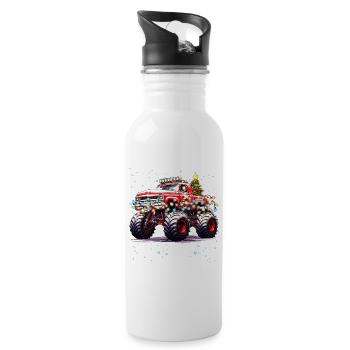 Weihnachtsbeleuchtung, Weihnachtsbaum und Monstertruck - Trinkflasche mit integriertem Trinkhalm - Weiß - Rechts
