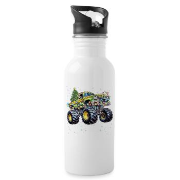 Monster Truck Racing, Coole Monster Truck Weihnachten - Trinkflasche mit integriertem Trinkhalm - Weiß - Rechts