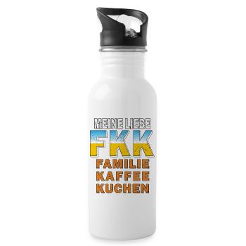 FKK FAMILIE KAFFEE KUCHEN GRUNGE - Trinkflasche mit integriertem Trinkhalm - Weiß - Rechts