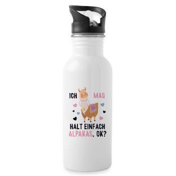 Ich mag einfach Alpakas Pako Lama Huacaya Alpaca - Trinkflasche mit integriertem Trinkhalm - Weiß - Rechts
