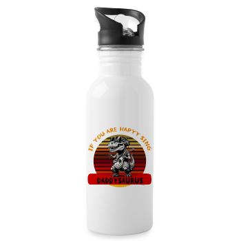 funny T-shirt:"Daddy Dinosaur Funny T-Shirt" - Water bottle with straw - white - Right